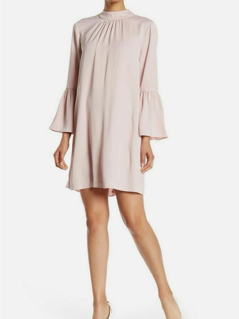 Ted Baker Light Blush Bell Sleeve High Neck Mini Dress